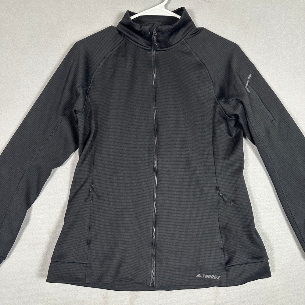 Adidas Terrex Jacket Womens Large Waffle Grid Fleece Black Full Zip Performance